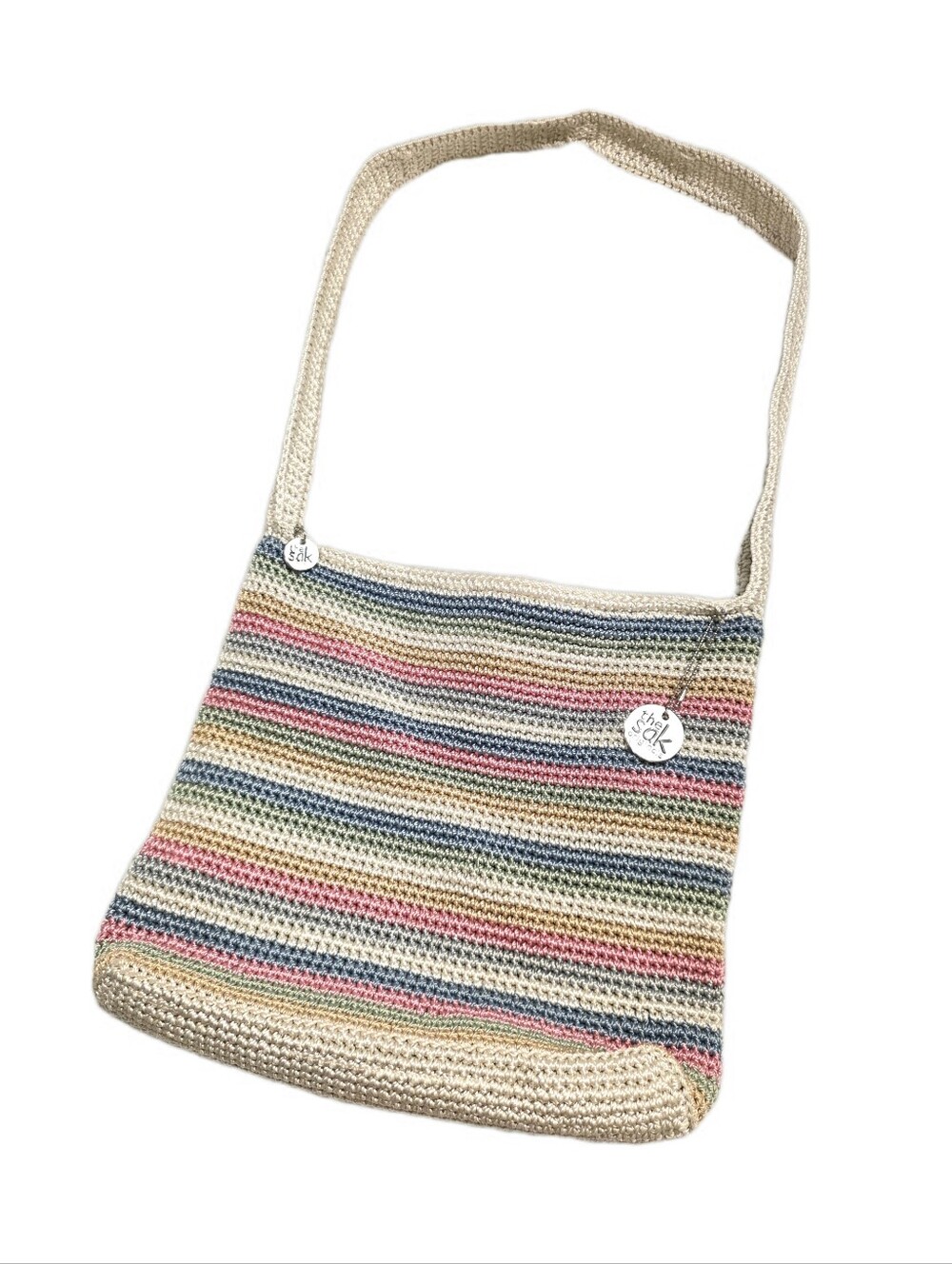 NEW The Sak -Striped Crochet Shoulder Bag in Rare Pastel Multicolor - Picture 3 of 10